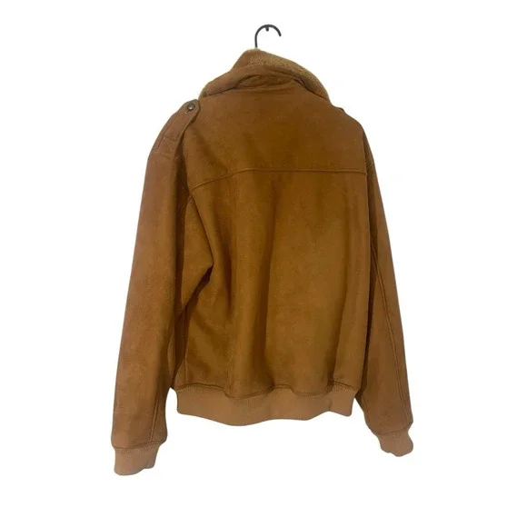 Bare Fox Brown Faux Suede Faux Fur Collar Men XL Lined Coat Size Barn Coat Y2K